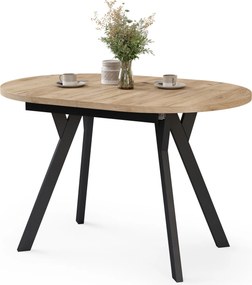 Mazzoni ALMO Craft Eiken Goud / zwarte poten - OVALE UITSCHUIFTAFEL 120-220 cm VOOR 10-12 PERSONEN