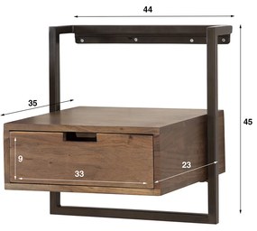 Hangend Nachtkastje Hout Donker - 44x35x45cm.