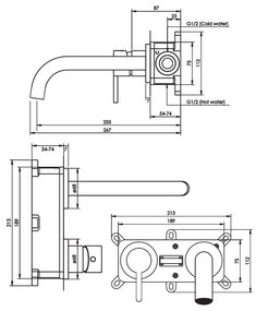 Brauer Gold Edition ColdStart wastafelkraan inbouw gebogen uitloop en rozetten model A2 geborsteld messing PVD