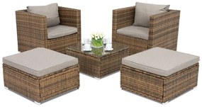 Roma Terrace technorattan tuinmeubelen + 2 Garden Point poefs bruin