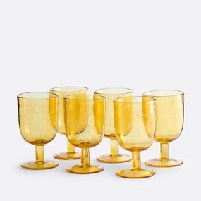 Set van 6 glazen op voet in bubbelglas, Faraji