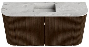 Mondiaz Joya DLux 85cm toiletmeubel ronding links/rechts walnut met wastafel faye midden zonder kraangat glace