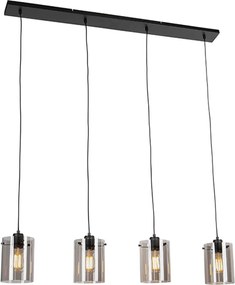 Design hanglamp zwart met smoke glas 4-lichts - Dome