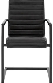 Goossens Eetkamerstoel Sturdy Leer zwart leer met armleuning, urban industrieel
