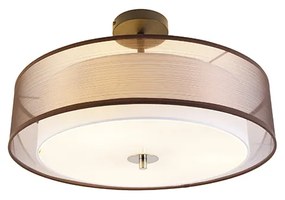 Stoffen Moderne plafondlamp bruin met wit 50 cm 3-lichts - Drum Duo Modern E27 cilinder / rond Binnenverlichting Lamp
