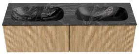 Mondiaz Kurve-dlux 150cm badmeubel oak met 2 lades en wastafel stor small dubbel zonder kraangat lava