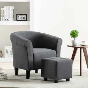 vidaXL 2-delige Fauteuilset met hocker stof donkergrijs
