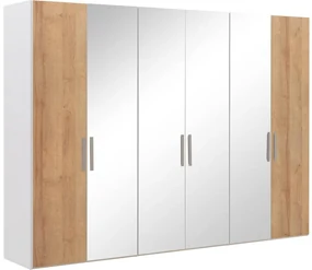 Goossens Kledingkast Easy Storage Ddk, Kledingkast 304 cm breed, 220 cm hoog, 2x draaideur en 4x spiegel draaideur midden