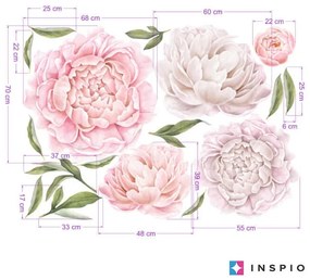 INSPIO Muurstickers bloemen- Zelfklevend behang met bloemen - Pioenrozen licht roze