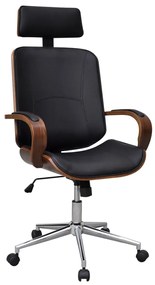 vidaXL Kantoorstoel draaibaar met hoofdsteun gebogen hout en kunstleer