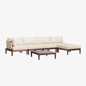 Tuinset Met Modulaire Hoekbank Van 4 Delen, Salontafel En Poef In Acacia Giulia Beige – Crème - Sklum