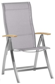 4 Seasons Outdoor | Slimm adjustable chair, ash grey/ teak arm  Tuinstoel    antraciet weerbestendig