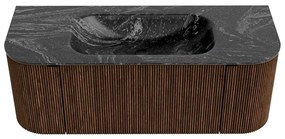 Mondiaz Kurve-dlux 120cm badmeubel ronding links/rechts walnut met 1 lade en 2 deuren en wastafel big small midden 1 kraangat lava