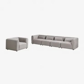 Woonkamer Set Met 4-delige Modulaire Bank En Fogler Fauteuil Corduroy Licht Taupegrijs - Sklum