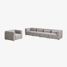Woonkamerset Met 4-delige Modulaire Bank En Fogler Fauteuil Corduroy Grijs – Taupe – Koel - Sklum