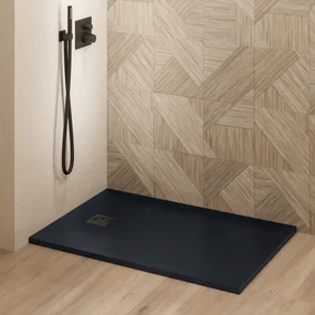 Saniclear Lino douchebak 90x70cm met stone finish zwart