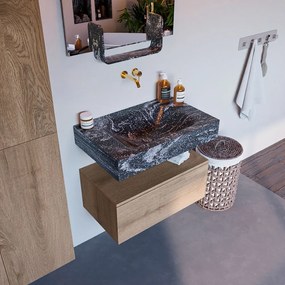 Mondiaz Alan DLux badmeubel 70cm washed oak 1 lade met wastafel lava midden zonder kraangat