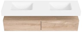 Zaro Alan badmeubel 170cm washed oak 2 lades met vrijhangende wastafel cloud dubbel 2 kraangaten talc