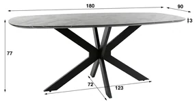Marmer Look Eettafel Deens Ovaal 180x90 Cm - 180 X 90cm.