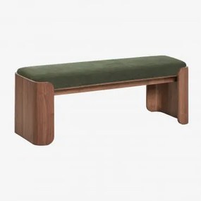 Rubberwood En Fineer Bank Lofren ↔︎ 120 Cm & Donker Hout & Intens Olijfgroene Stof - Sklum