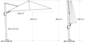Platinum Challenger telescope zweefparasol 3x3m T2 premium (excl. voet) havana GLOW