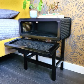 Nachtkastje Zwart Rotan - 50x30x60cm.