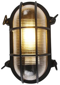 Industriële wand- en plafondlamp zwart ovaal IP44 - Noutica