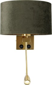 Wandlamp messing met ovale velours kap groen 25cm - Brescia Combi