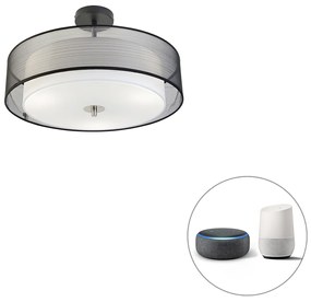 Stoffen Smart plafondlamp met dimmer zwart met wit 50 cm incl. 3 Wifi A60 - Drum Duo Modern E27 rond Binnenverlichting Lamp
