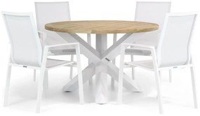 Tuinset Ronde Tuintafel 4 personen 120 cm Aluminium/textileen Wit Lifestyle Garden Furniture Ultimate/Wellington
