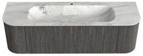 Mondiaz Kurve-dlux 150cm badmeubel ronding links/rechts shadow met 1 lade en 2 deuren en wastafel big medium midden 1 kraangat opalo