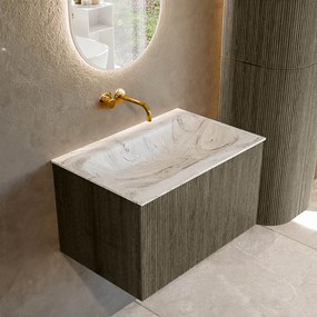 Mondiaz Kurve-dlux 70cm badmeubel shadow met 1 lade en wastafel big small midden zonder kraangat glace