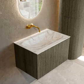 Mondiaz Kurve-dlux 70cm badmeubel shadow met 1 lade en wastafel big small midden zonder kraangat glace