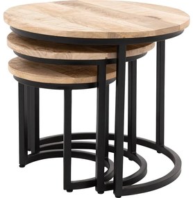 Goossens Salontafel Zida rond, hout mango bruin, urban industrieel, 54 x 45 x 54 cm