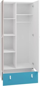 Kledingkast Camteso 101, Turquoise, Eiken, Wit, 190x80x50cm, 70 kg, Kledingkast deuren: Met scharnieren, Aantal planken: 4, Aantal planken: 4