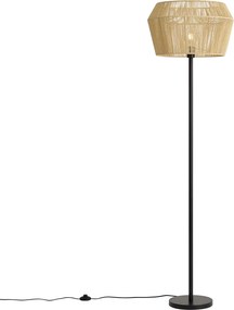 Vloerlamp zwart met beige papieren kap 50/50/30 - Simplo