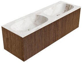 Mondiaz Kurve-dlux 140cm badmeubel walnut met 2 lades en wastafel stor small dubbel zonder kraangat frappe