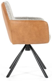 Eleonora Sef Draaibare Eetkamerstoel Beige Boucle Cognac Leer