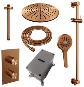 Brauer Copper Edition complete inbouw regendouche met 3 standen handdouche, plafondarm, glijstang en hoofddouche 30cm set 48 koper geborsteld PVD