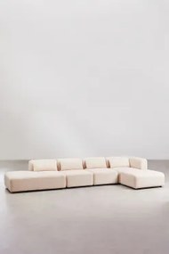 4-delige Modulaire Hoekbank Met Linker Divan En Poef Fogler Teddystof Crème Beige - Sklum