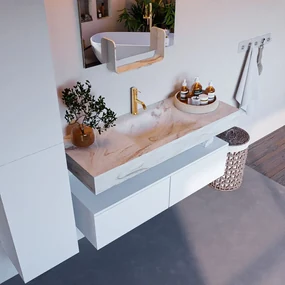 Mondiaz Alan DLux badmeubel 120cm talc 2 lades met wastafel frappe midden 1 kraangat