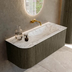 Mondiaz Kurve-dlux 115cm badmeubel ronding links shadow met 1 lade en deur en wastafel big small rechts zonder kraangat glace