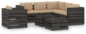 vidaXL 8-delige Loungeset met kussens grijs geïmpregneerd hout