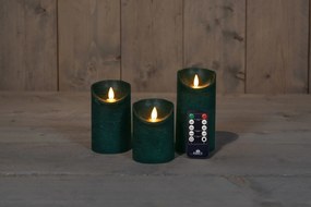 Anna's Collection - Ledkaarsen donkergroen - set van 3 stuks - diverse groottes - met afstandsbediening