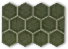 Hoogglans Handvorm Wandtegel 10.8x12.4 Cm Hexagon Princeton Topaz Groen RBT61
