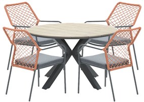 Garden Impressions Ross tuinset 5-delig koper - Tulli tuintafel Ø122x75 cm light teak look