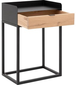 Goossens Nachtkastje Vide, Met blad en lade 45 cm b x 65 cm h x 30 cm d met onderstel metaal zwart ral 9005