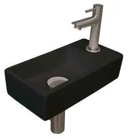 INK Versus Fonteinset - 36x18x9cm - wasbak links - porselein Mat zwart/Brushed nickel - OUTLET UDEN 1805368