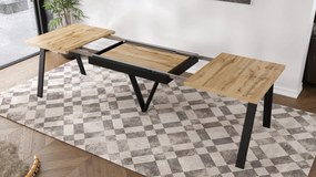 AVERY eik Wotan / onderkant zwart - LOFT/INDUSTRIËLE TAFEL VOOR WOONKAMER/ EETKAMER UITKLAPBAAR TOT 290 cm!