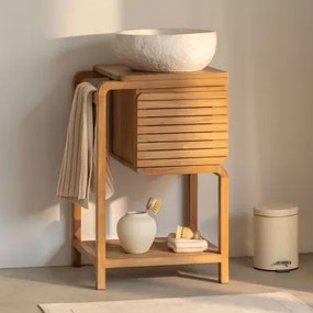 Bradley Teakhouten Badkamermeubelset Onregelmatige In Wit Cement ↔︎40 Cm Fedro & Spiegelloze & Zonder Kraan & ↔︎ 50 Cm - Sklum